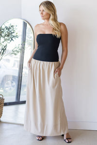 Celeste Linen Mix Tube Top Midi Dress Celeste Linen Mix Tube Top Midi Dress