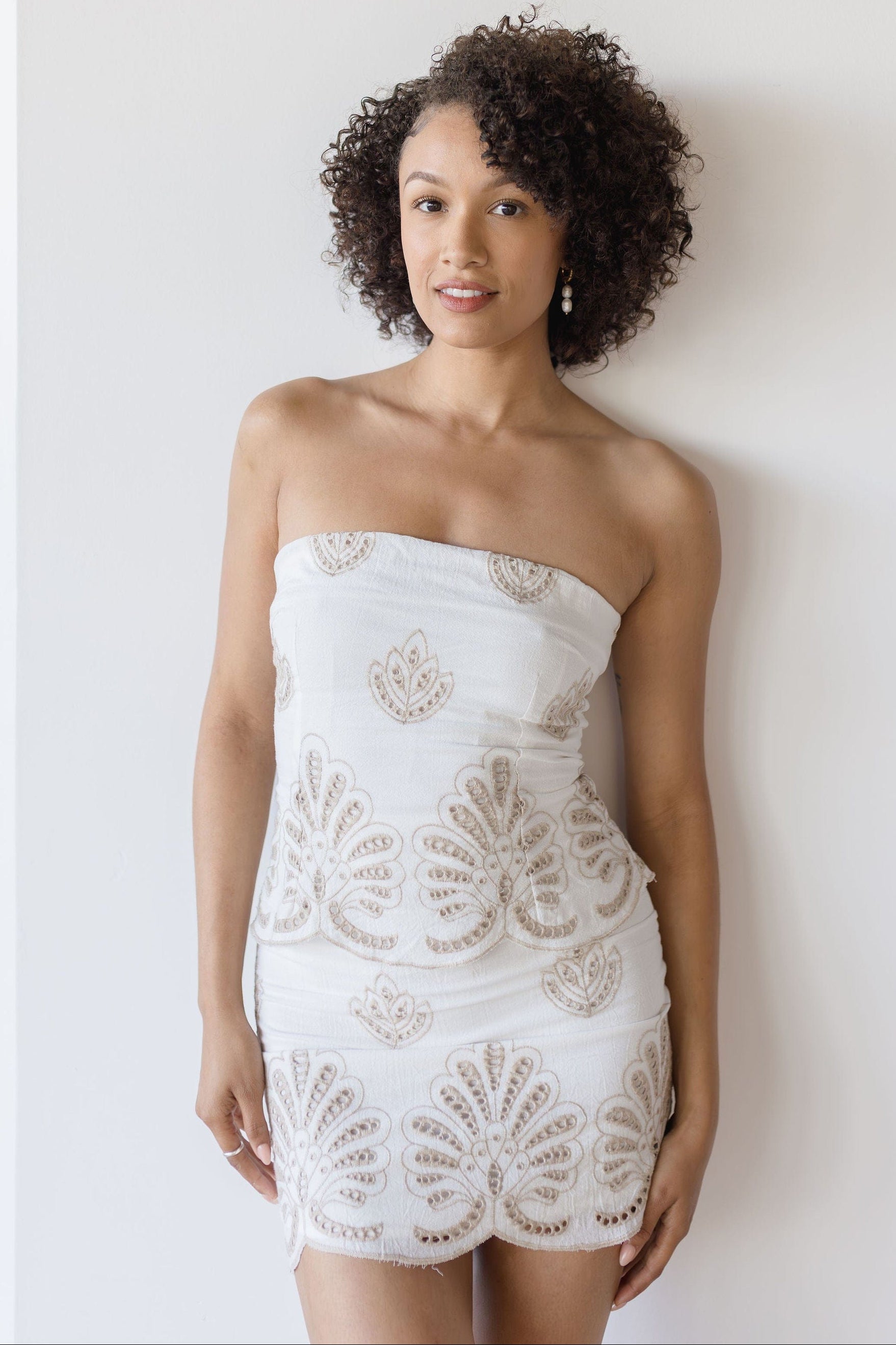 Briar Embroidered Strapless Mini Dress