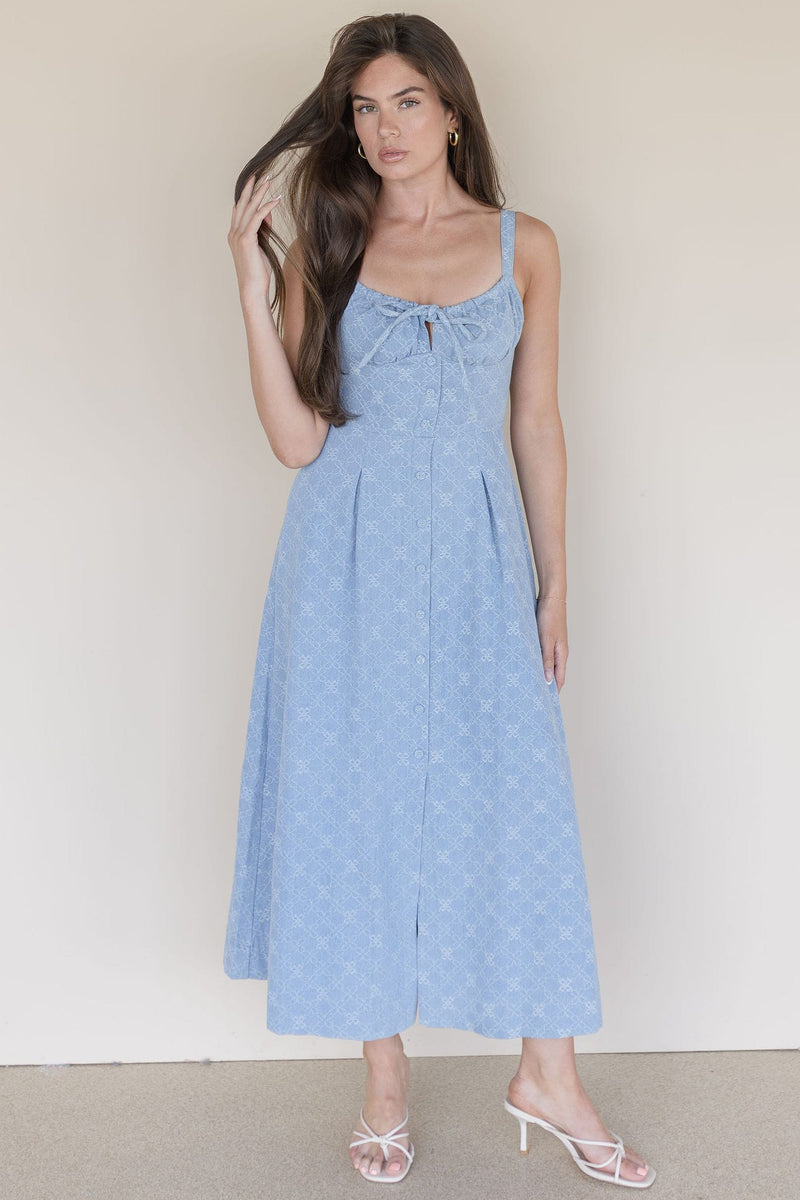 Moon River Gardenia Darling Embroidered Corset Midi Dress | Wild Dove Boutique