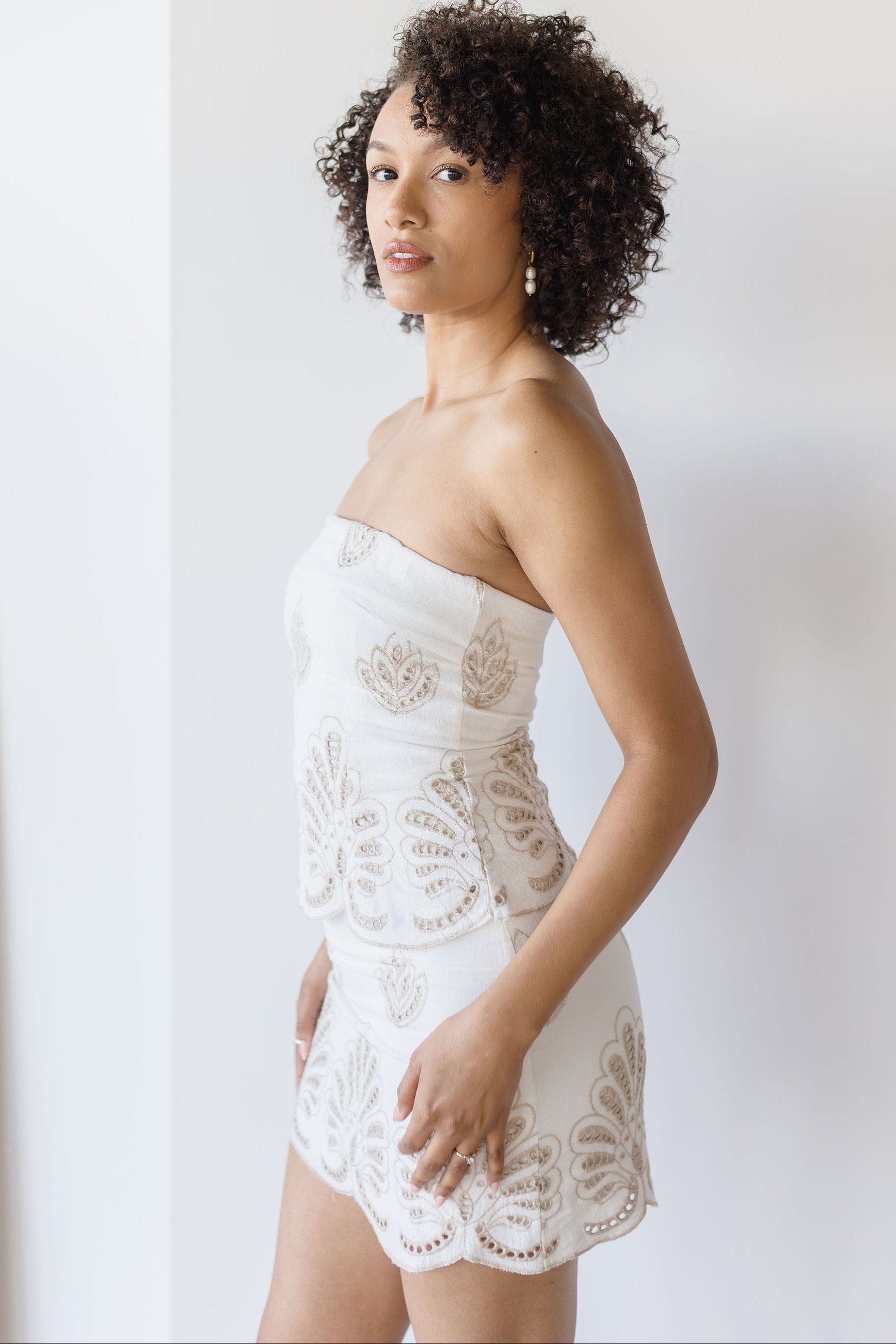 Briar Embroidered Strapless Mini Dress