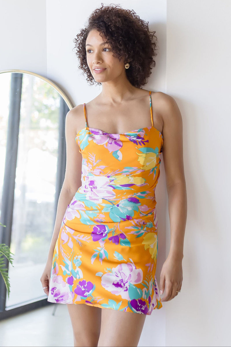 cerinthe satin floral mini dress Cerinthe Satin Floral Mini Dress