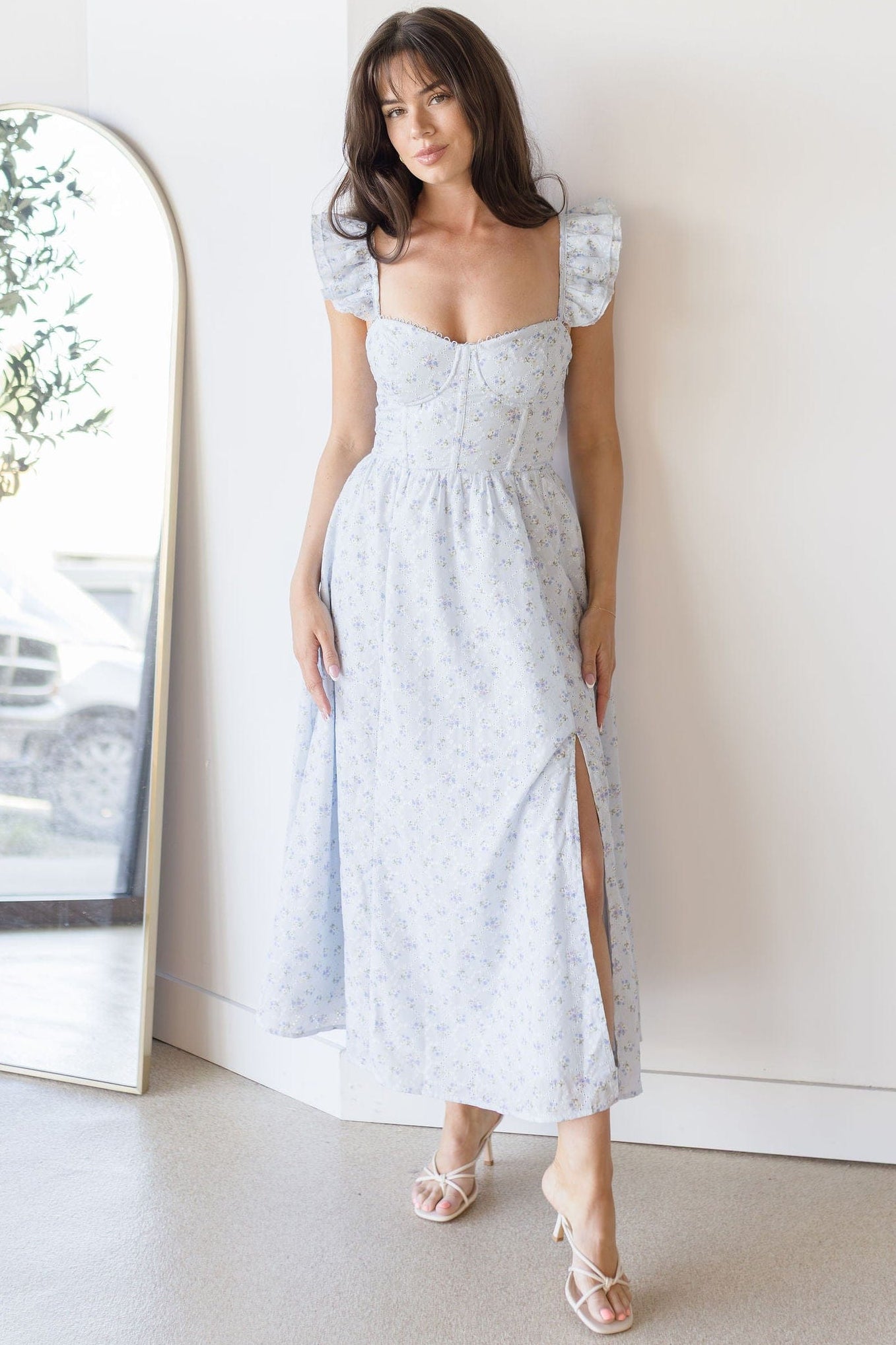 wedelia floral bustier midi dress ASTR the Label | Ruffle Strap Eyelet Corset in Blue Featuring distinctive looks that Color:Magenta* sustainable luxury australia Unique and cool wedding