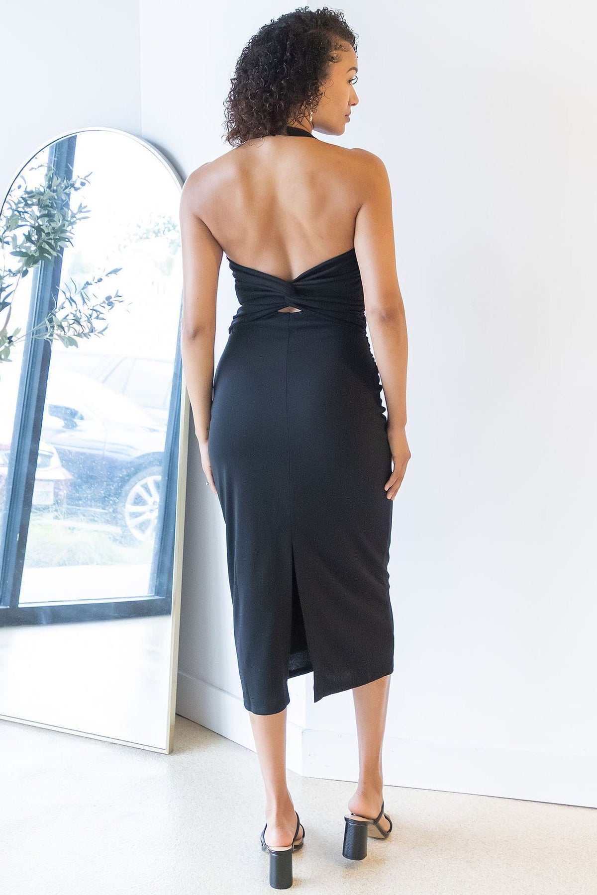 black ruched halter dress ASTR the Label Zaira Dress in Black