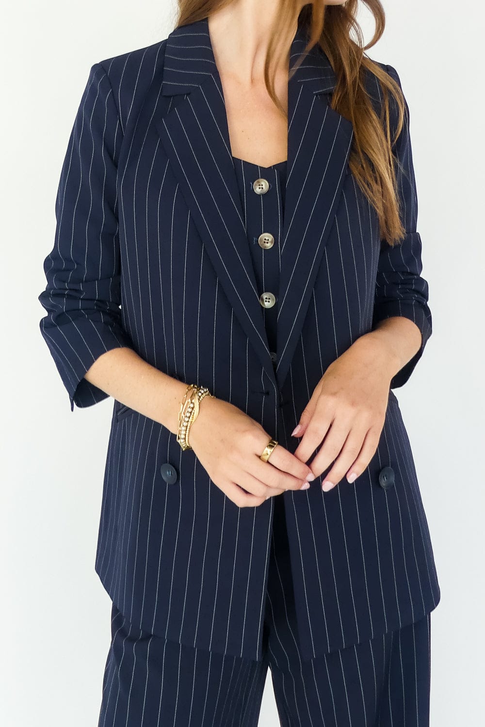 Navy ruched sleeve blazer best sale