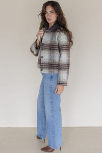 Brushed Plaid Contrast Collar Jacket