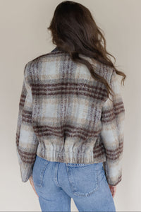 Brushed Plaid Contrast Collar Jacket