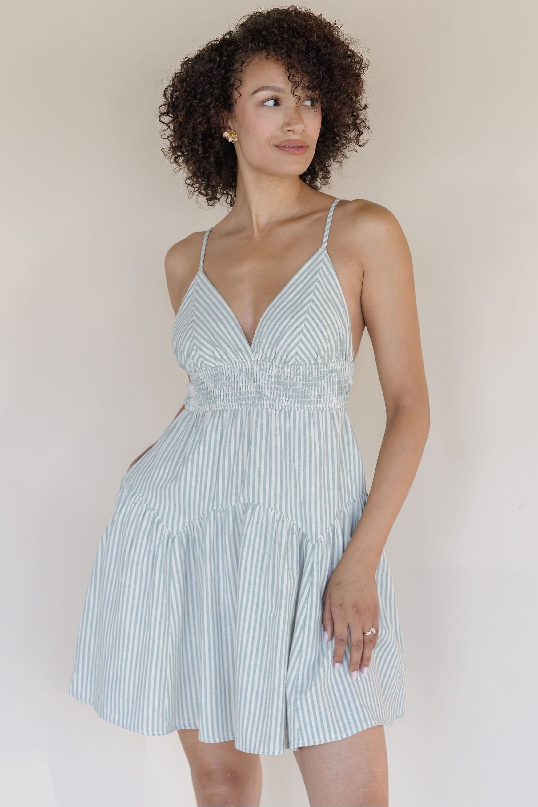 Ocean Lines Cut Out Pleated Mini Dress
