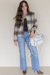 Brushed Plaid Contrast Collar Jacket