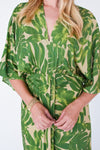 Tropical Palm Kimono Sleeve Midi Dress