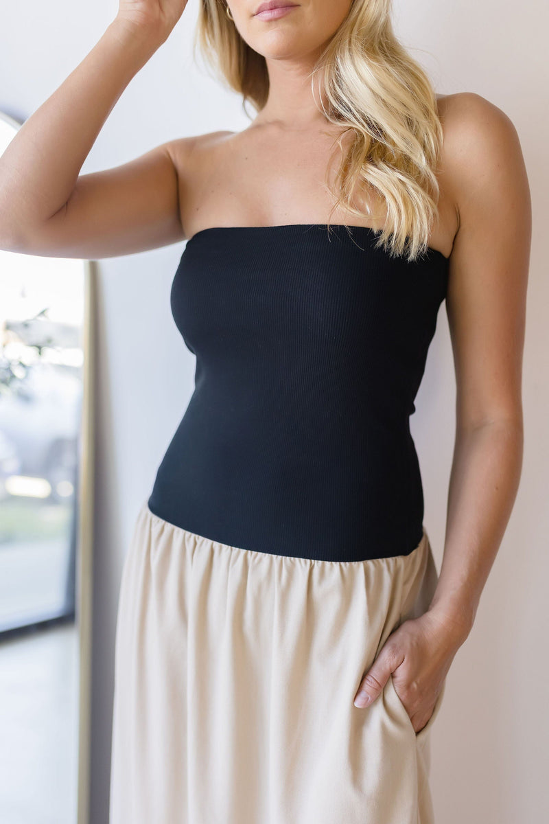 Celeste Linen Mix Tube Top Midi Dress Celeste Linen Mix Tube Top Midi Dress