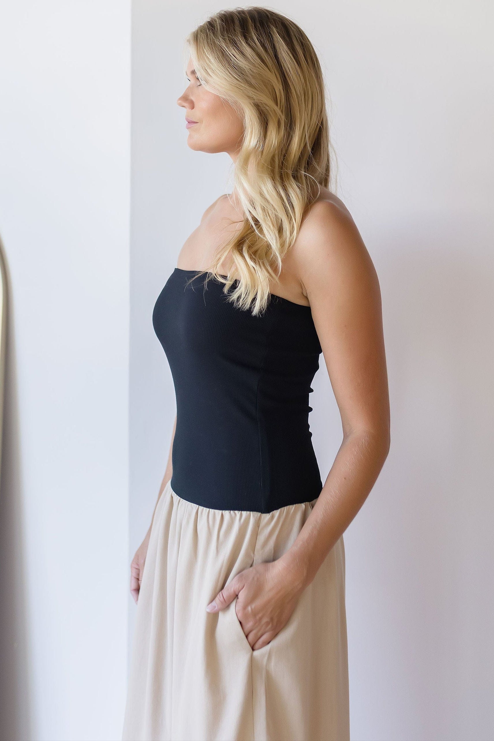 Celeste Linen Mix Tube Top Midi Dress Celeste Linen Mix Tube Top Midi Dress