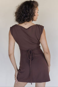 Delphi Tie Waist Boat Neck Mini Dress