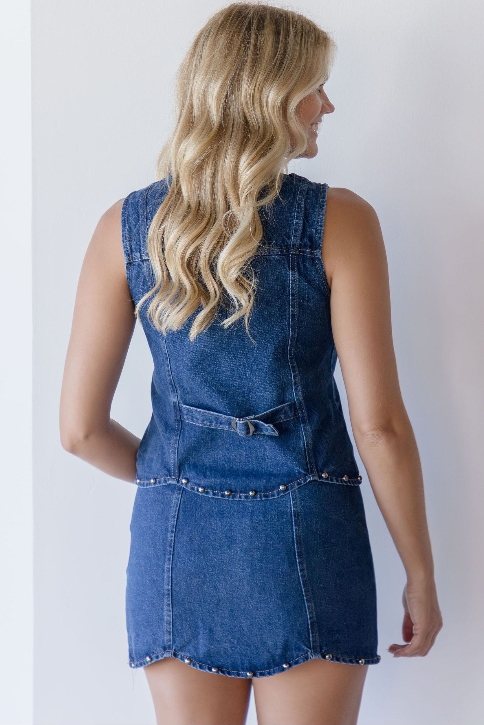 Scalloped Detail Sleeveless Denim Top