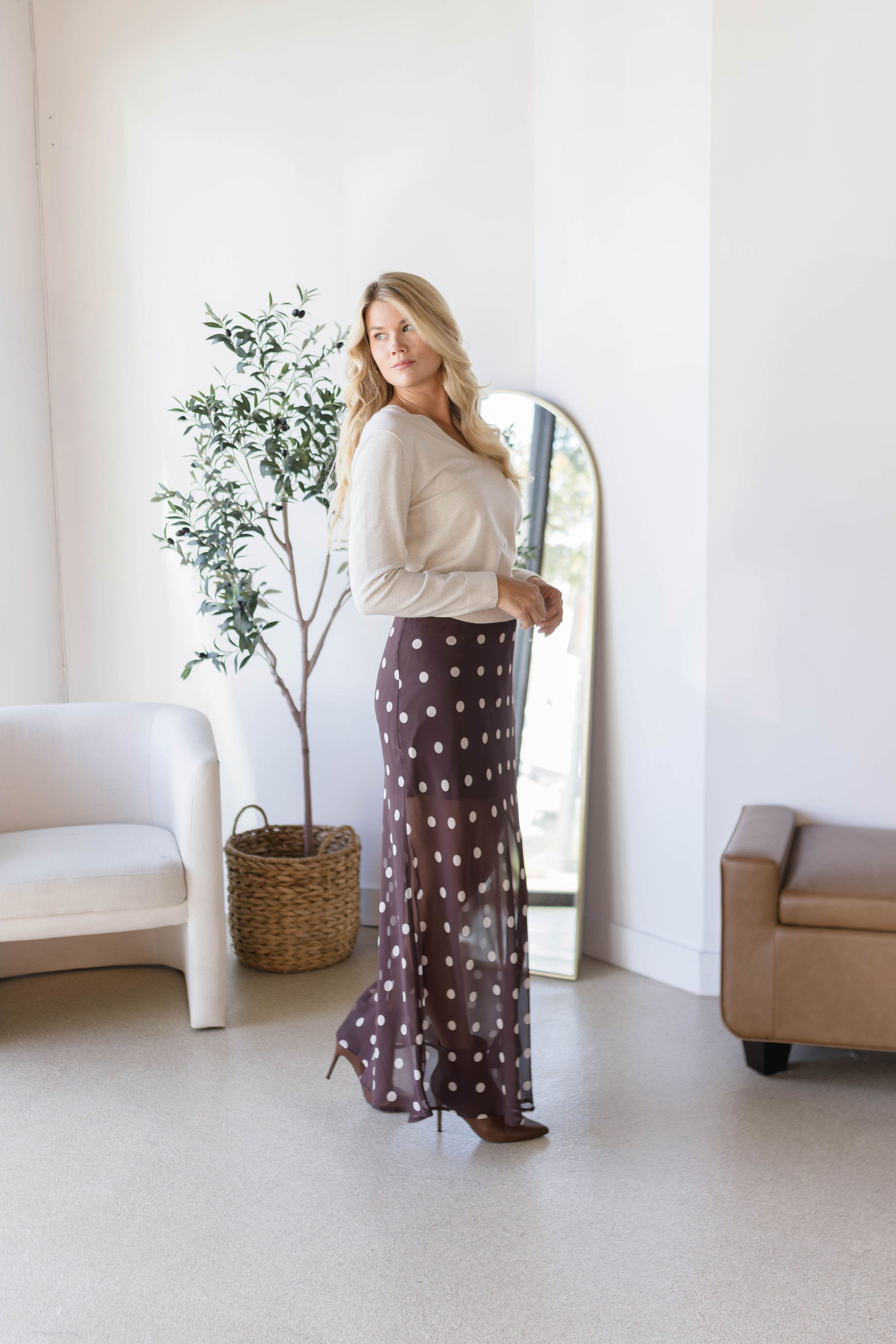 Blythe Sheer Polka Dot Midi Skirt
