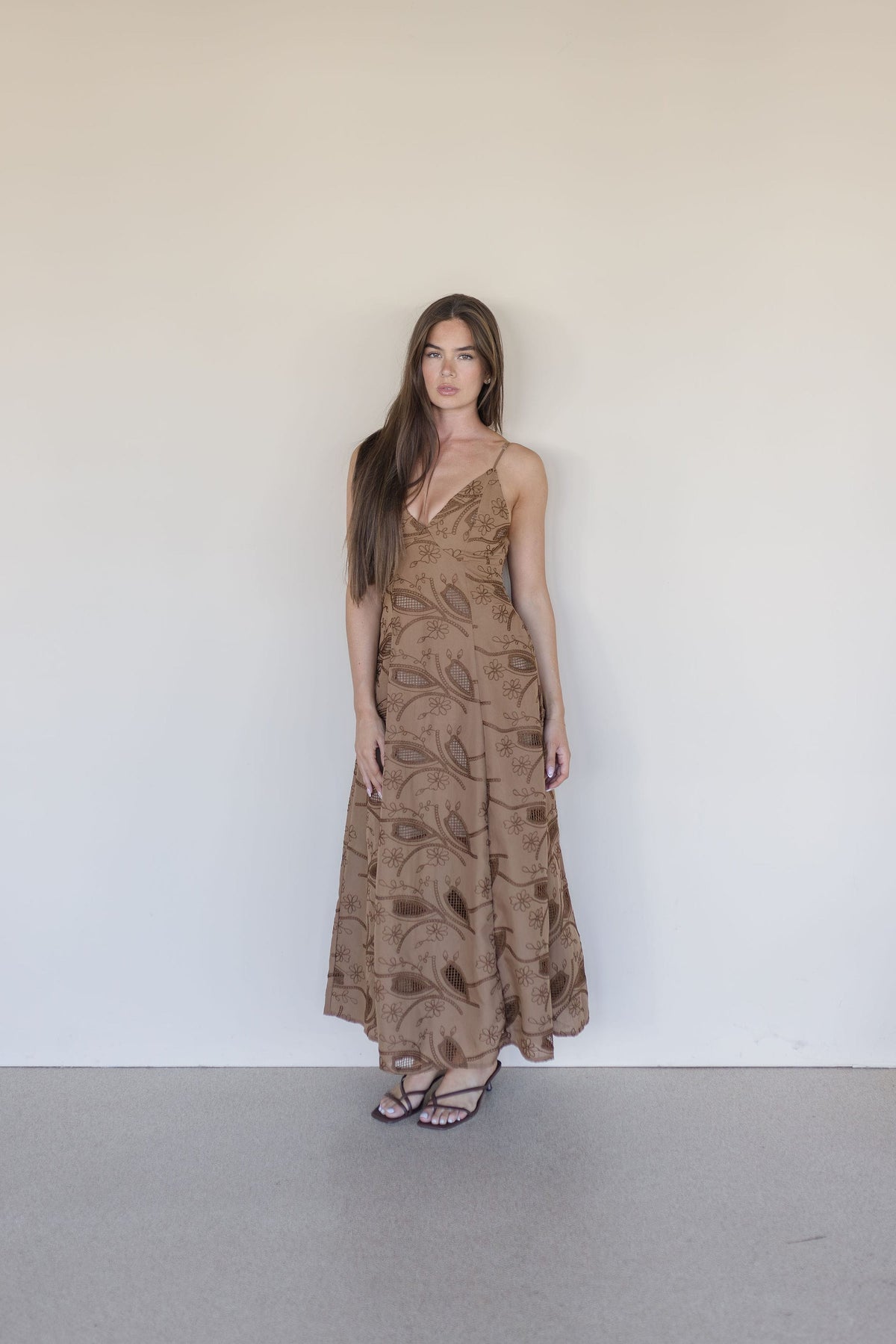 Elianna Stitch Detail Open Back Maxi Dress
