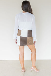 Elva Patch Work Suede Mini Skirt Elva Patch Work Suede Mini Skirt