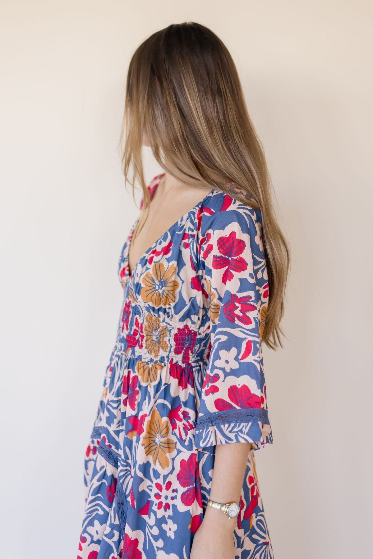 Robe Maxi Vintage CACHE - Taille 10 - Imprimé Floral USA - Velours Stretch - Neuf