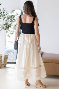 Sheer Insert Cotton Knit Twofer Midi Dress