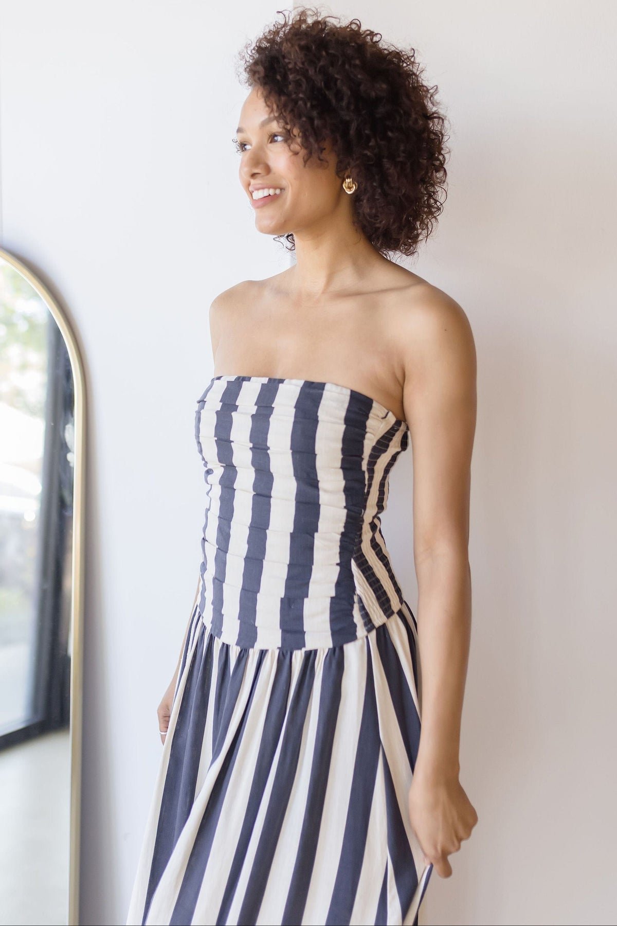 moon river pleated strapless dress laurencastro on LTK