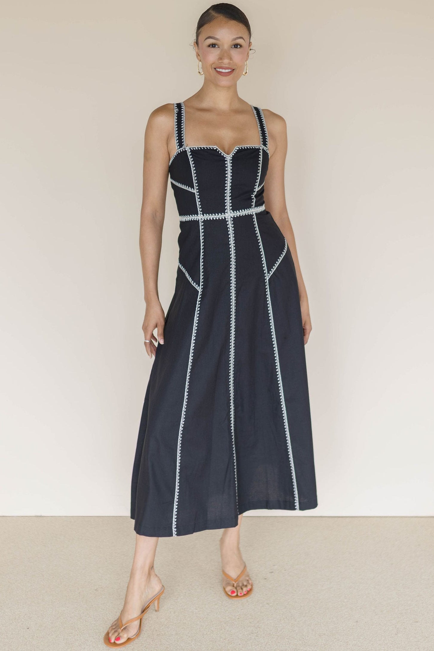 Embroidered Detail Midi Dress