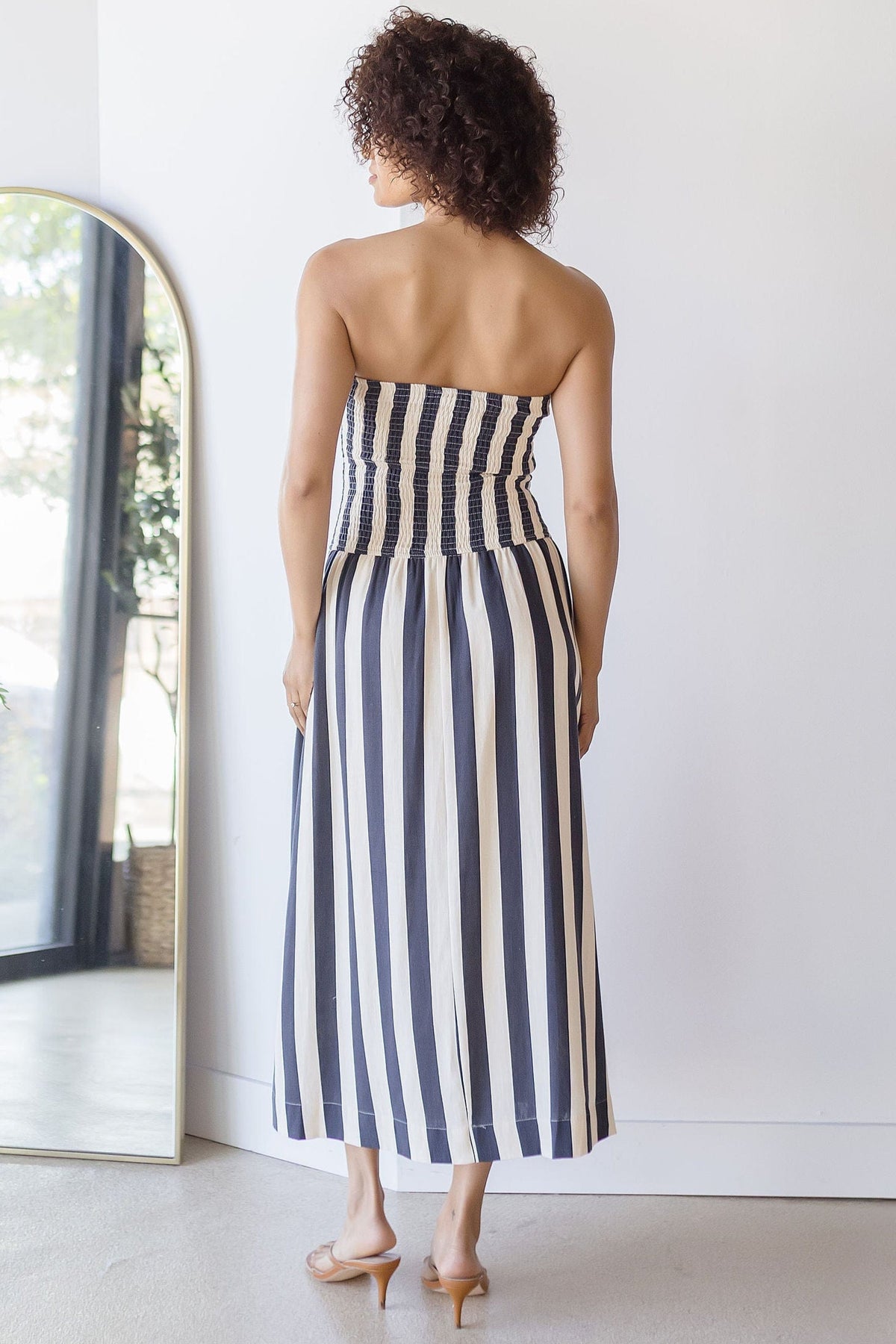 Moon River Tide Lines Strapless Ruched Midi Dress | Wild Dove Boutique