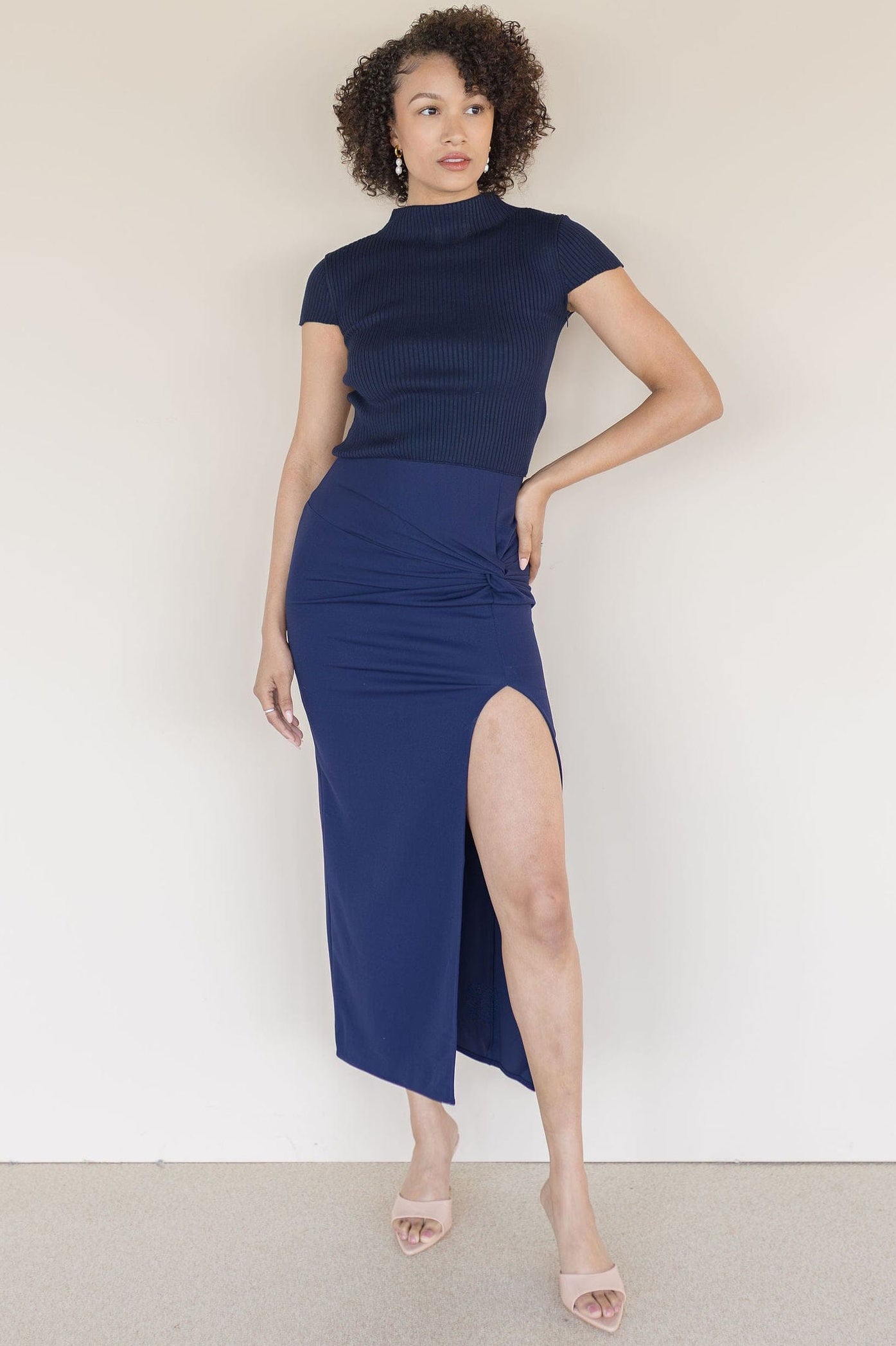 Pavo Mock Neck Cap Sleeve Mix-Media Maxi Dress