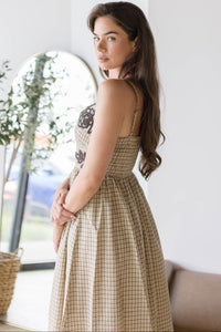 Embroidered Plaid Midi Dress