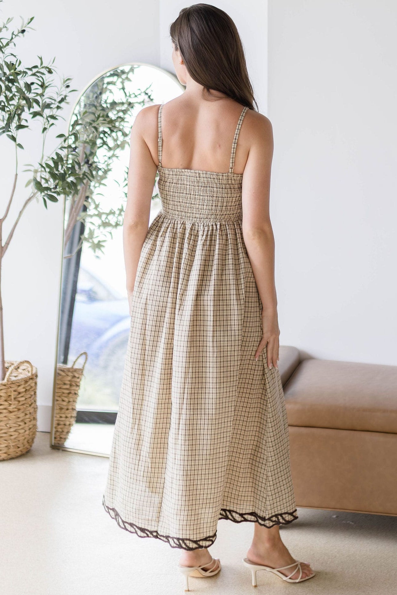 Embroidered Plaid Midi Dress