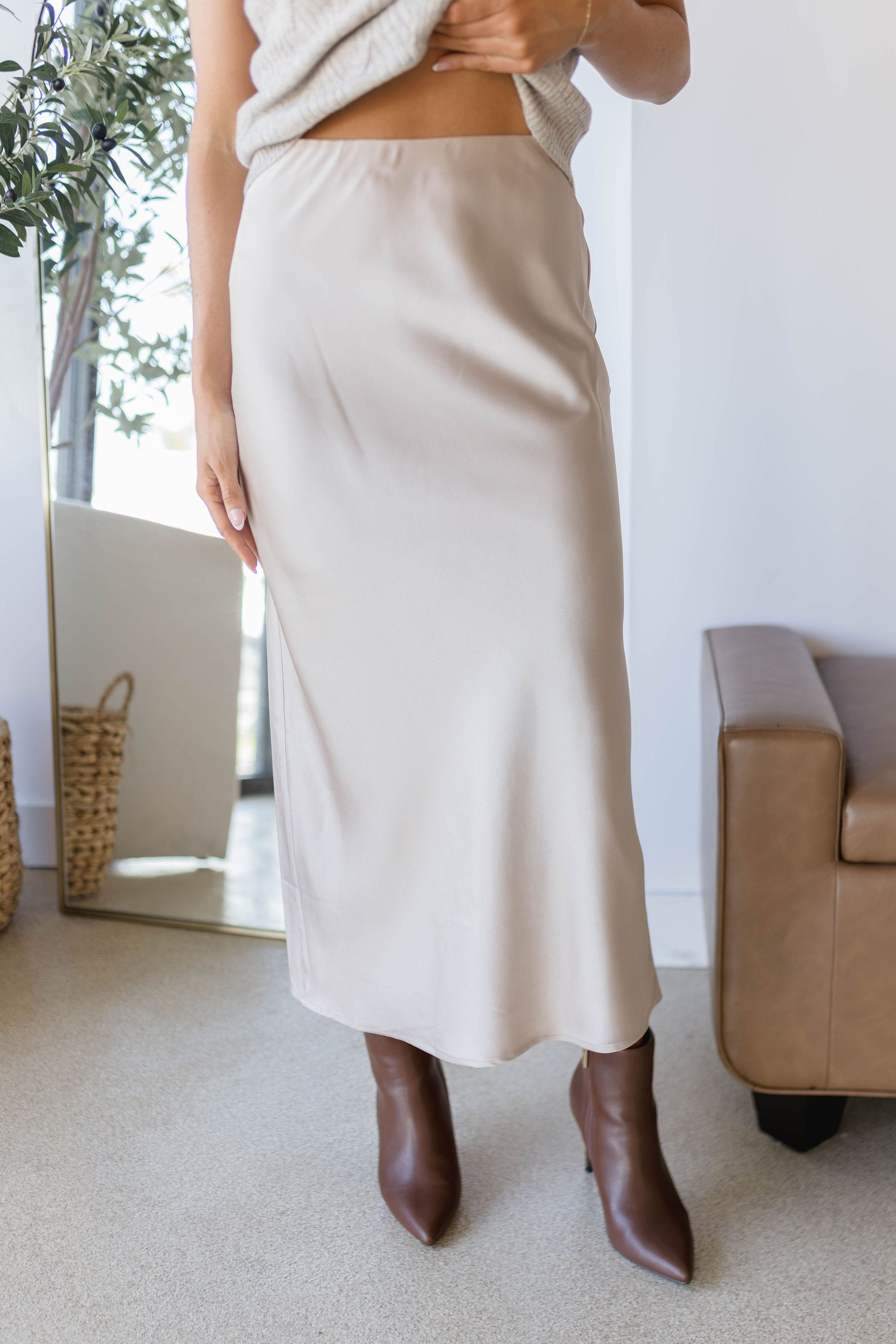 Ruthie Satin Midi Skirt