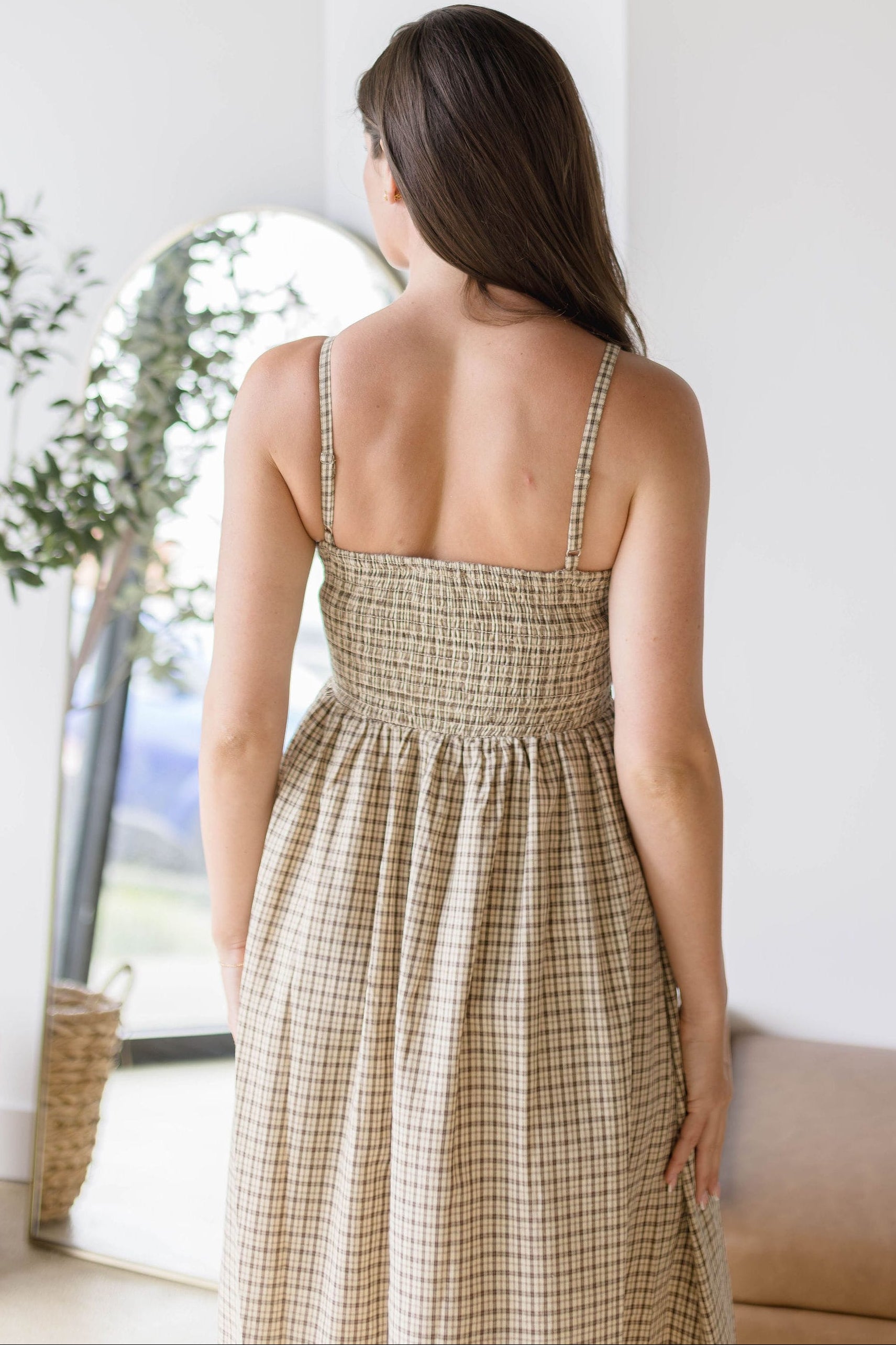 Embroidered Plaid Midi Dress