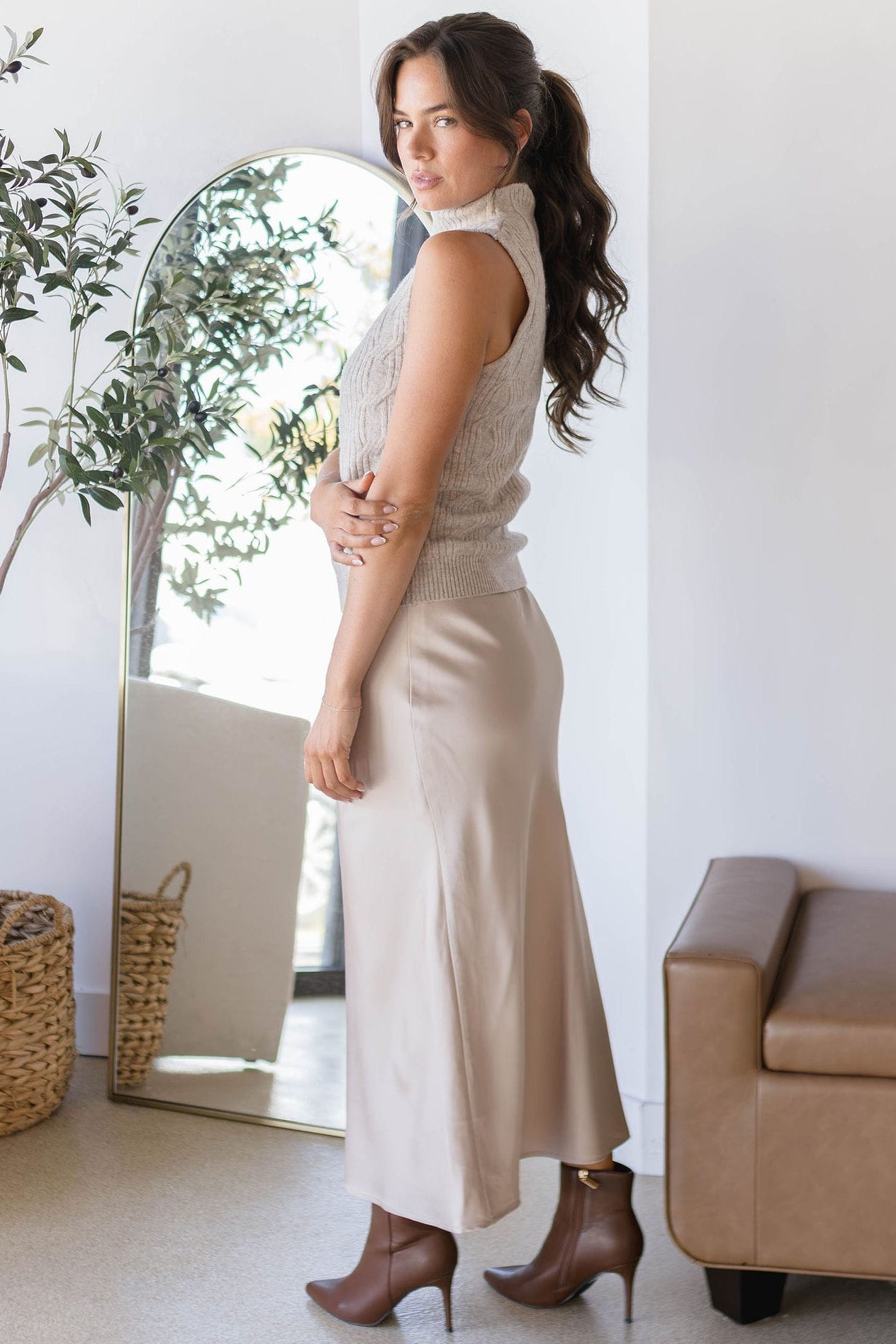 Ruthie Satin Midi Skirt