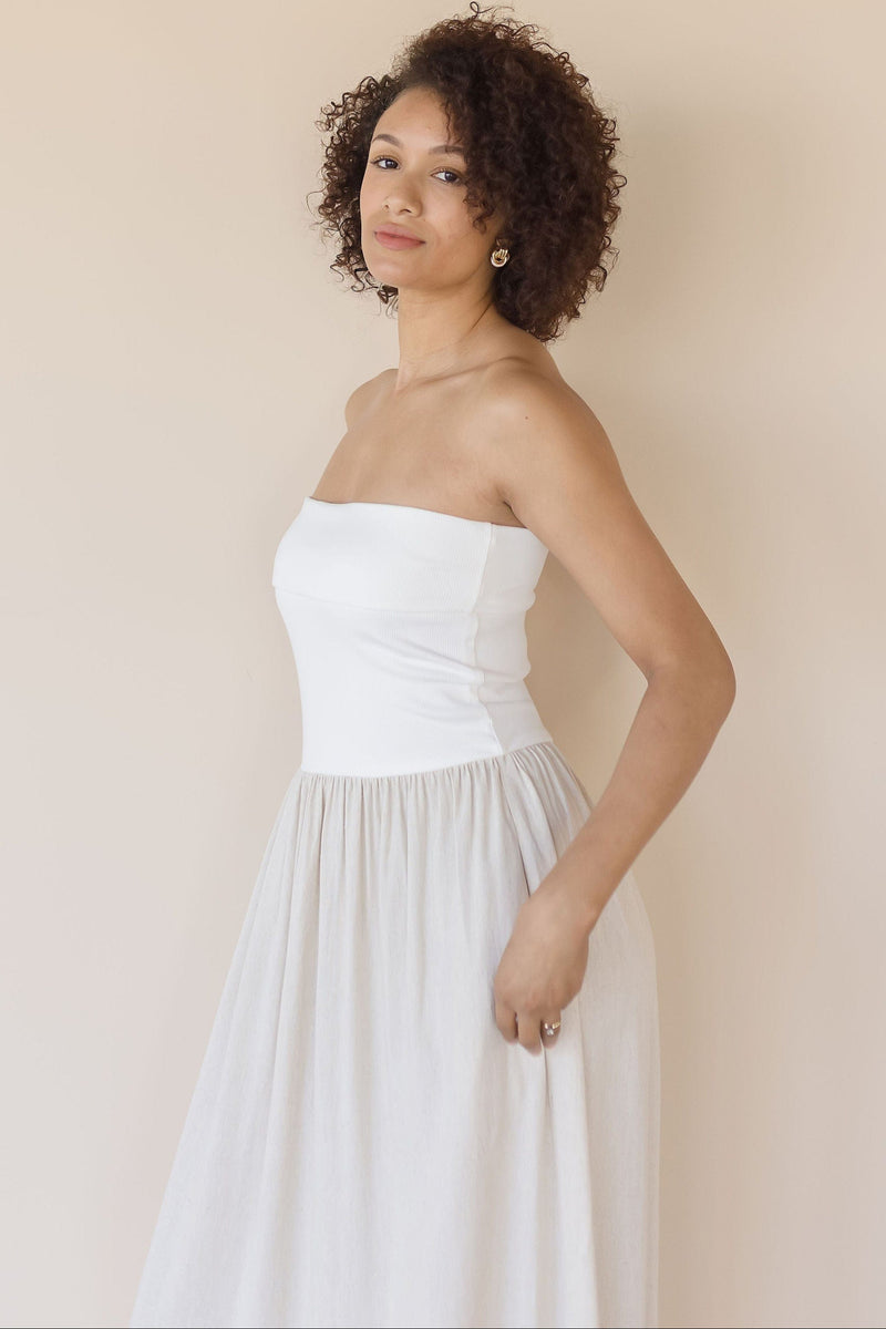 MAXINE Celeste Linen Mix Tube Top Midi Dress| Wild Dove Boutique