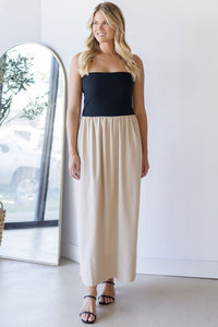 Celeste Linen Mix Tube Top Midi Dress Celeste Linen Mix Tube Top Midi Dress