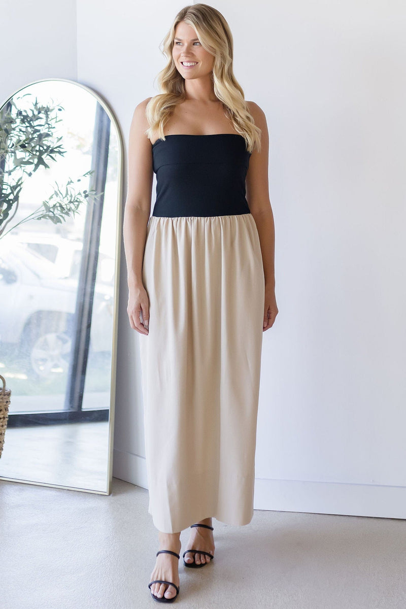 Celeste Linen Mix Tube Top Midi Dress Celeste Linen Mix Tube Top Midi Dress