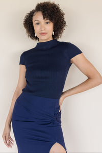 Pavo Mock Neck Cap Sleeve Mix-Media Maxi Dress