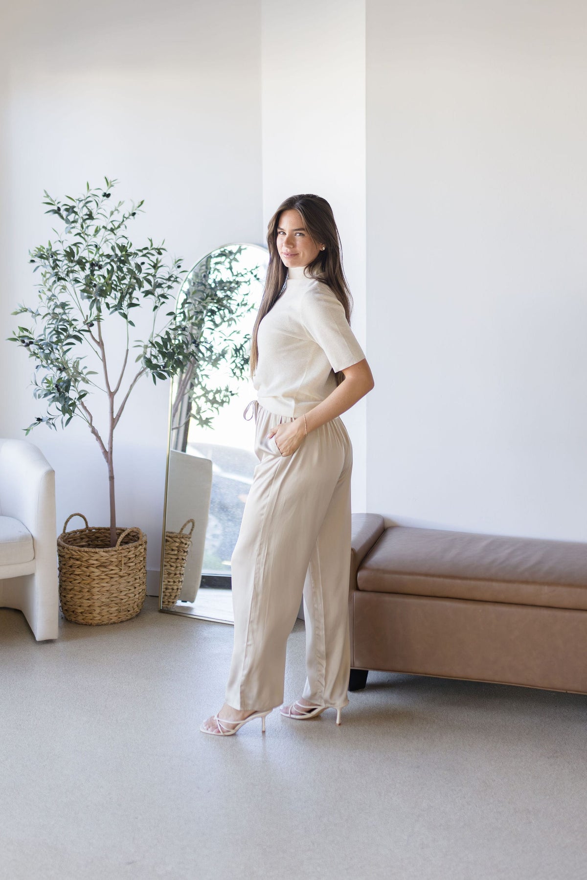 Serena Satin Pull-On Pants