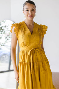 Sleeveless V-Neck Pleated Front Detail Midi Dress