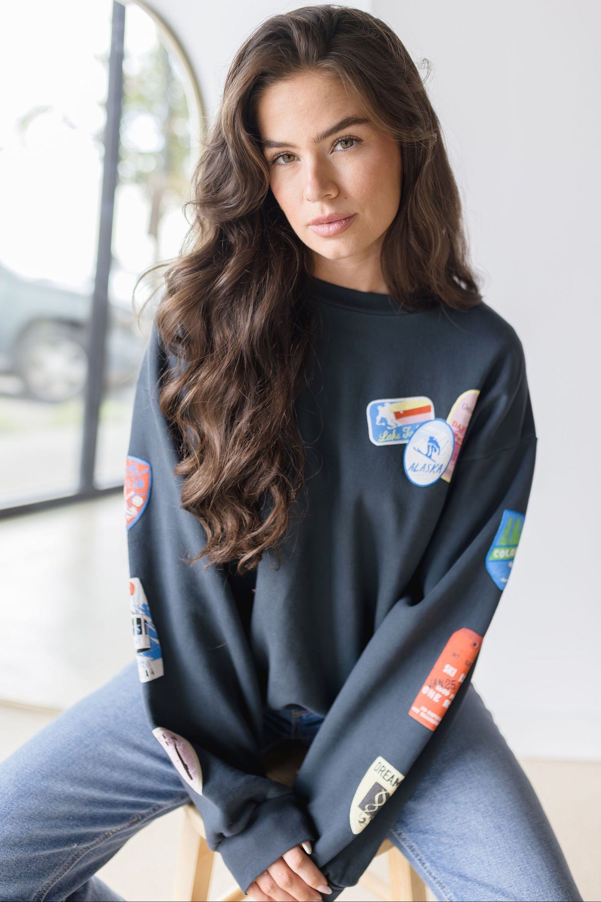 Ski Patch & Pass Collector Oversized Crew Sweatshirt