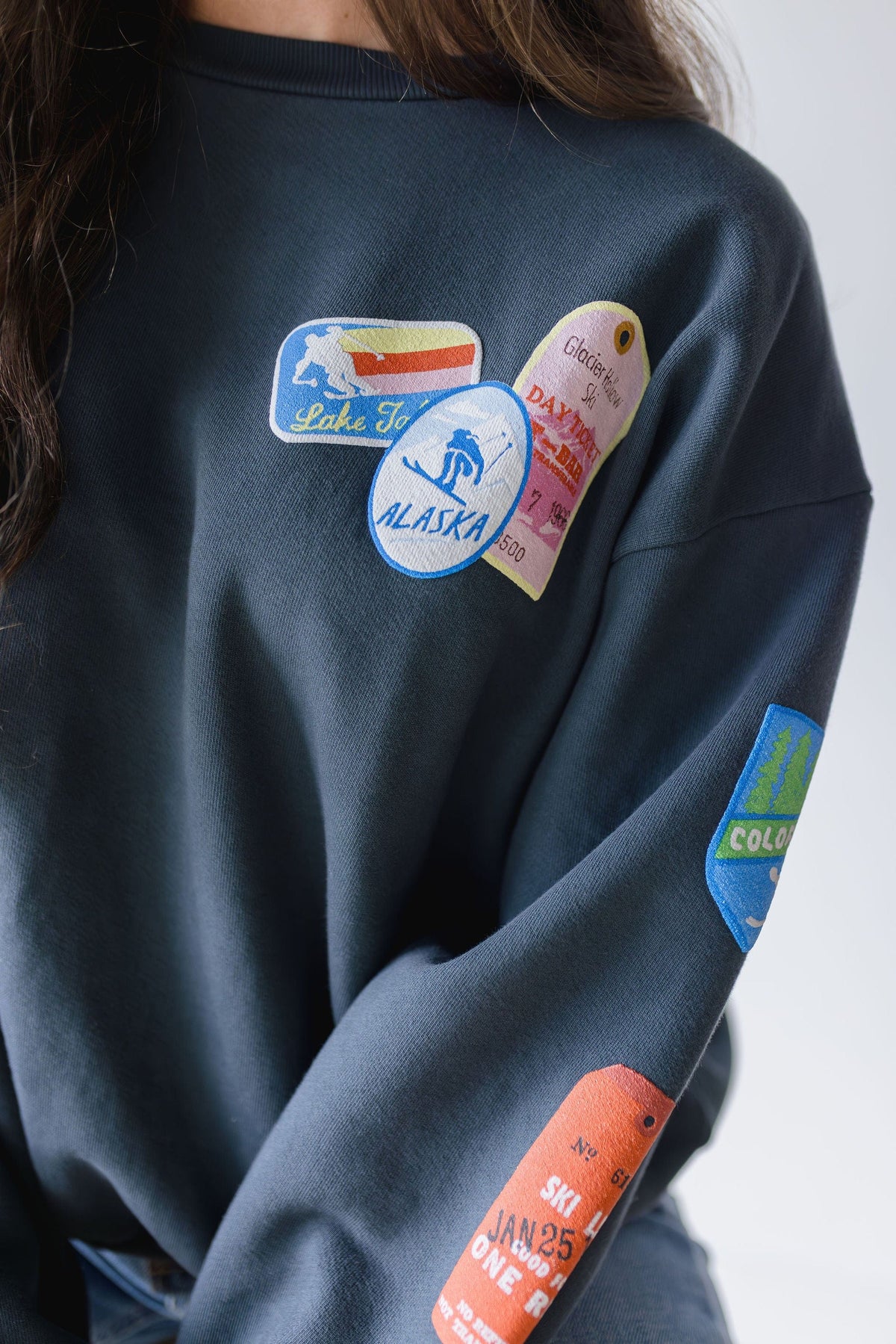 Ski Patch & Pass Collector Oversized Crew Sweatshirt
