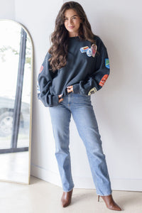 Ski Patch & Pass Collector Oversized Crew Sweatshirt
