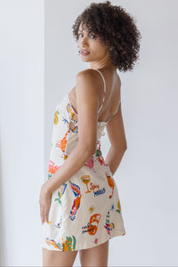 Valencia Novelty Print Open Back Mini Dress