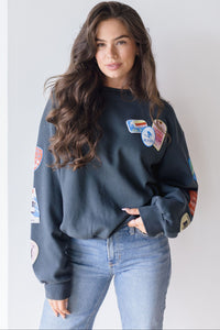 Ski Patch & Pass Collector Oversized Crew Sweatshirt