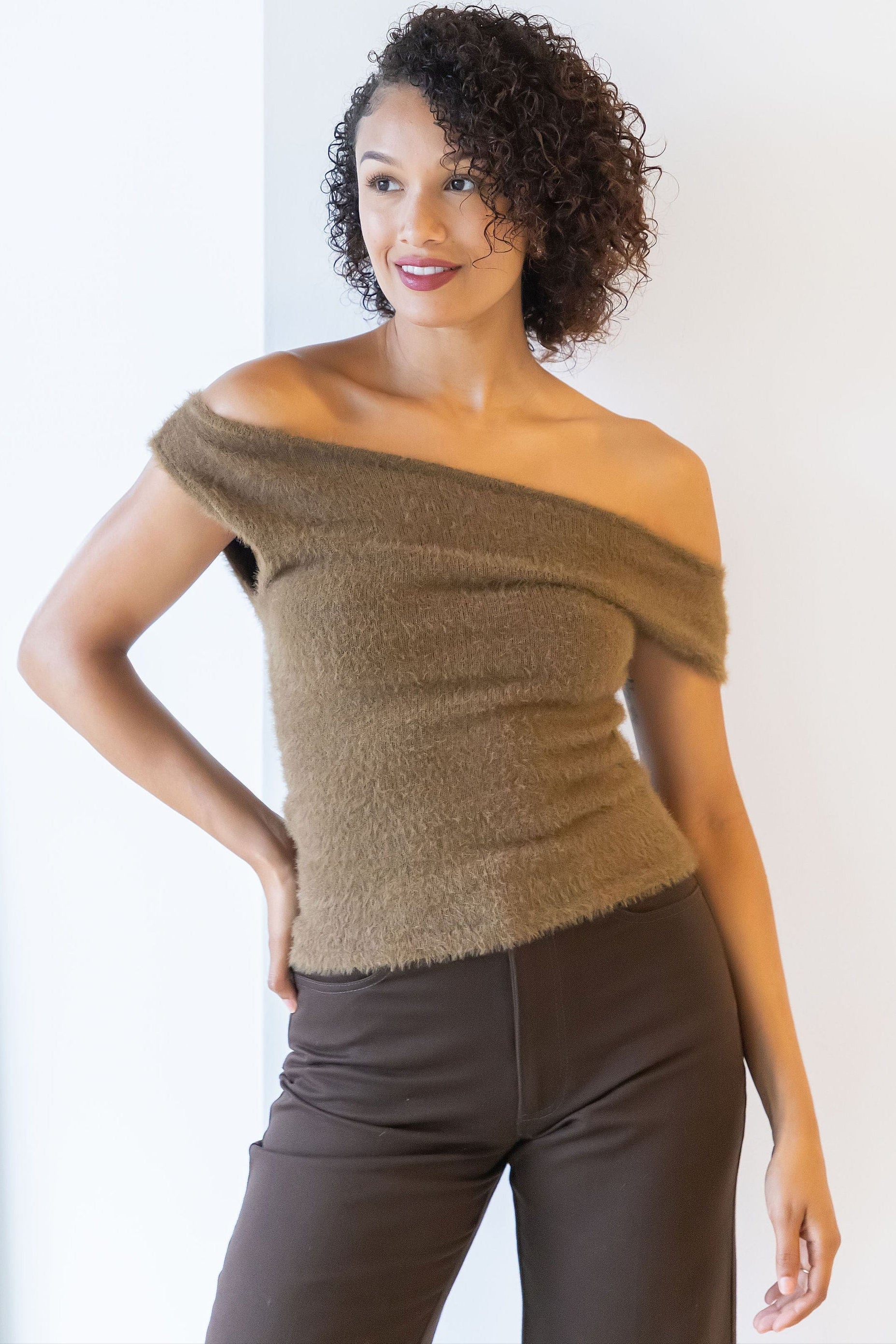 Kenna Asymmetric Fuzzy Sweater Top Kenna Asymmetric Fuzzy Sweater Top