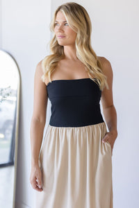 Celeste Linen Mix Tube Top Midi Dress Celeste Linen Mix Tube Top Midi Dress