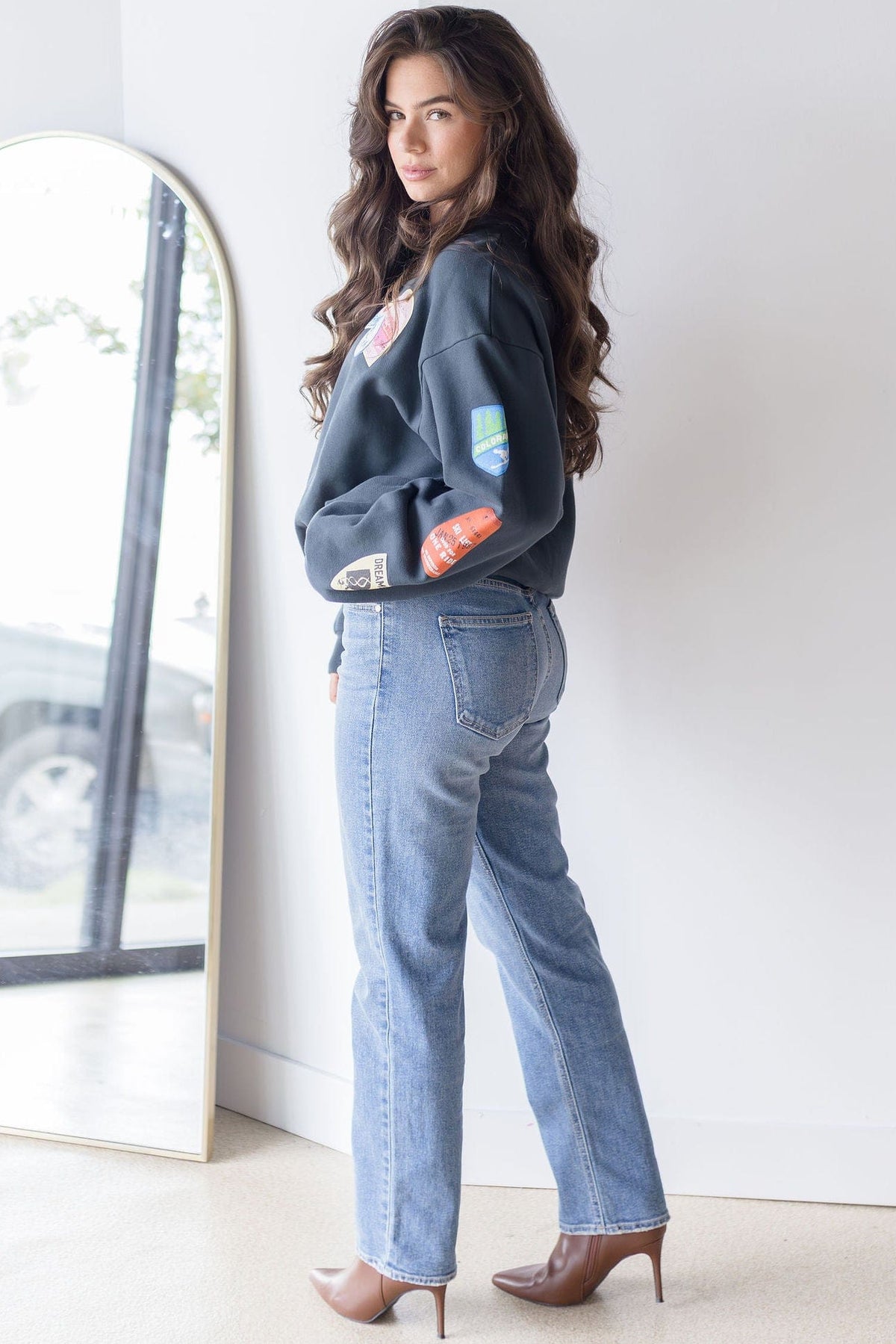 Ski Patch & Pass Collector Oversized Crew Sweatshirt