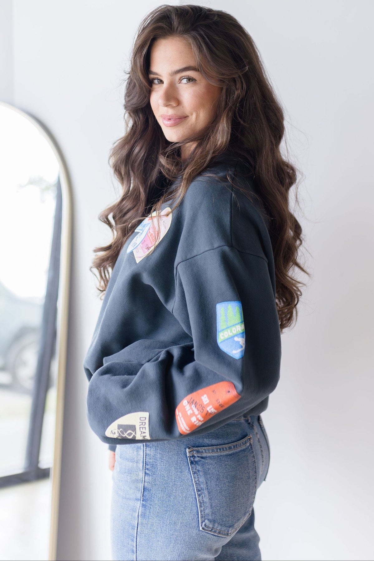 Ski Patch & Pass Collector Oversized Crew Sweatshirt