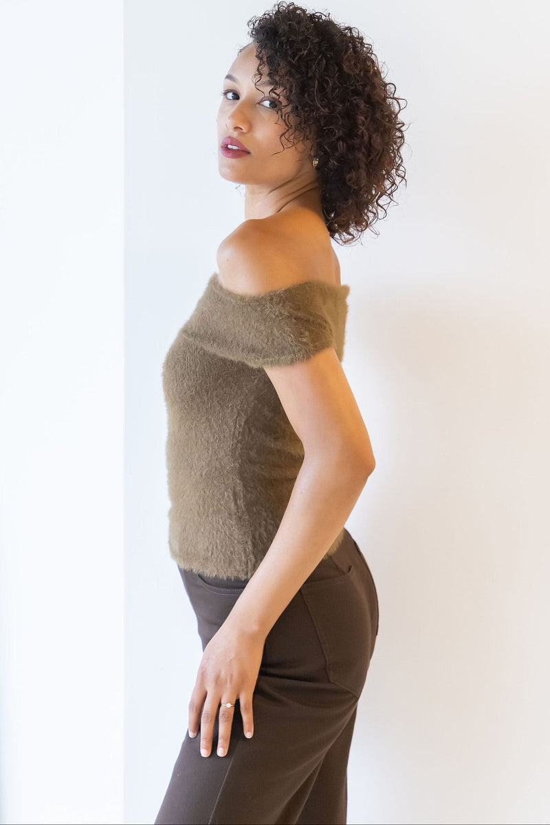 Kenna Asymmetric Fuzzy Sweater Top Kenna Asymmetric Fuzzy Sweater Top