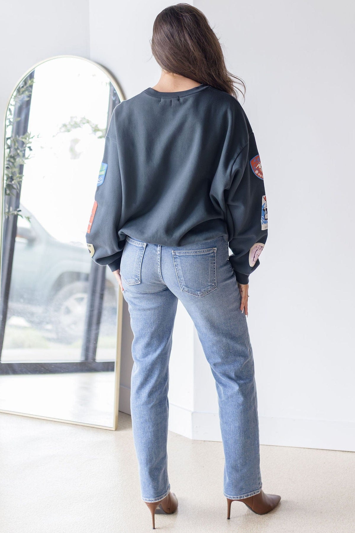 Ski Patch & Pass Collector Oversized Crew Sweatshirt