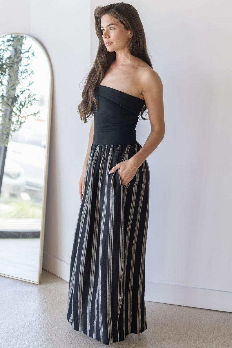 MAXINE Celeste Linen Mix Tube Top Midi Dress | Wild Dove Boutique