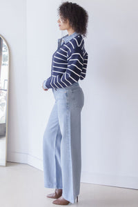Maribelle Stripe Knit & Denim Cardigan